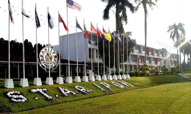 Flags along the lawn at S.T.A.R. Ipoh with the school name set in white stones